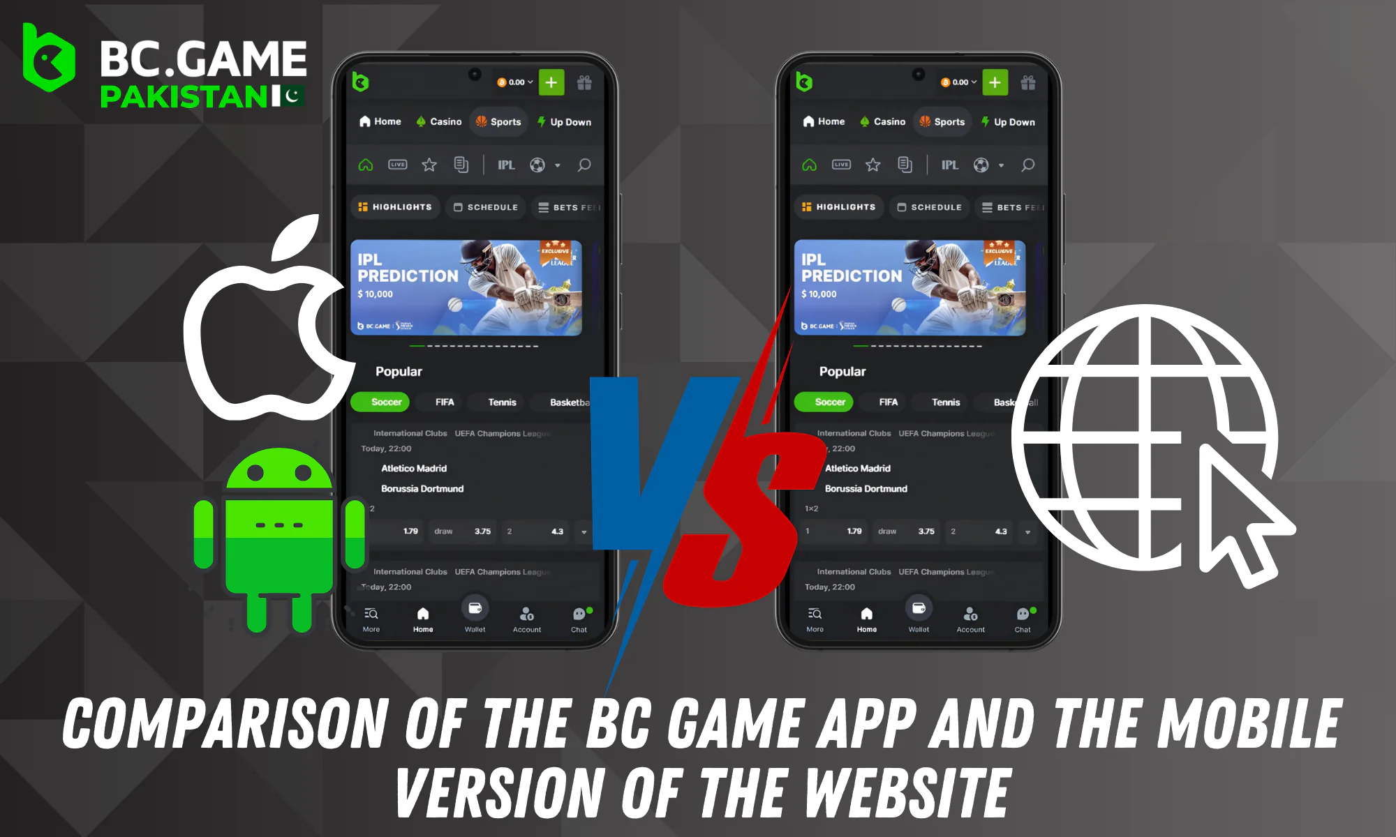 Main differences between the app and the mobile version of the BC Game website