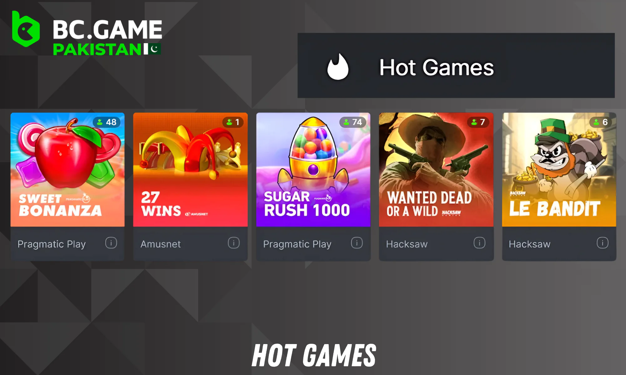 The Hot category at BC Game casino contains games that are popular among players