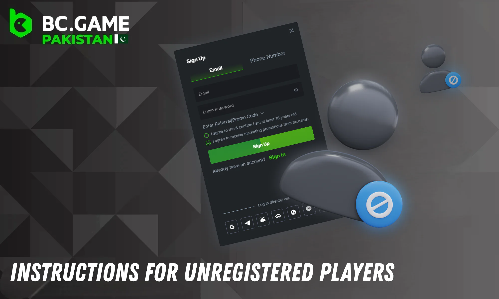 BC Game bonus code activation for unregistered players