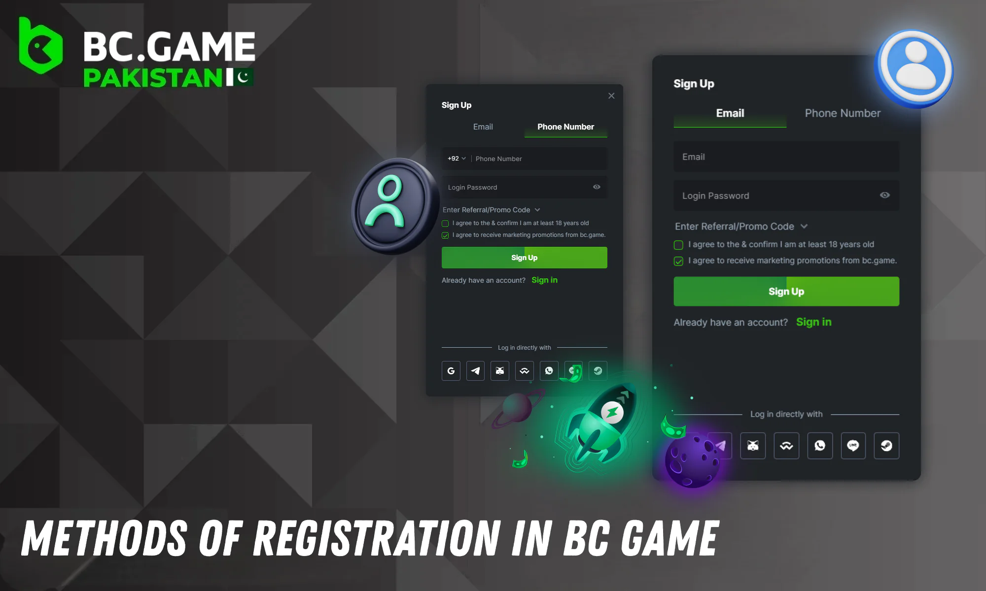 BC Game offers multiple registration methods to sign up quickly and conveniently
