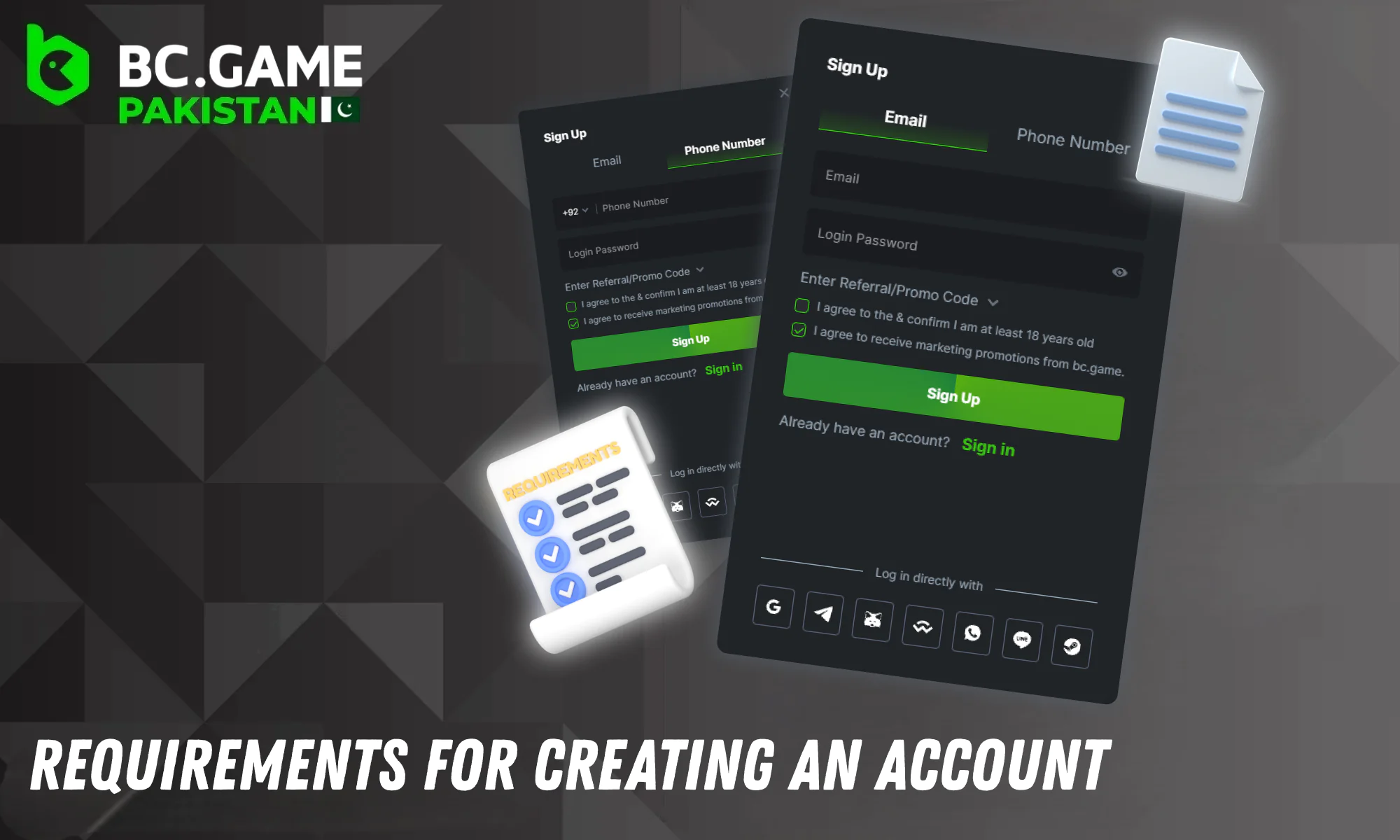 Requirements ensures a smooth account creation process on the platform