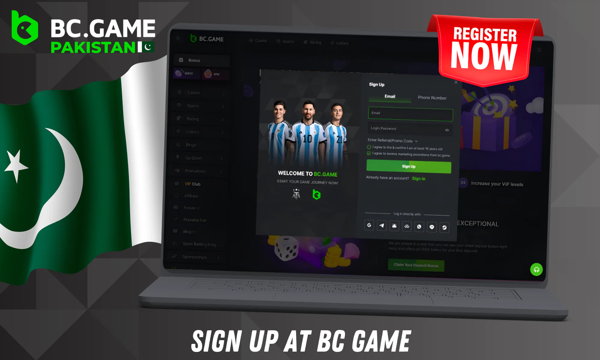 Registration process at BC Game Casino