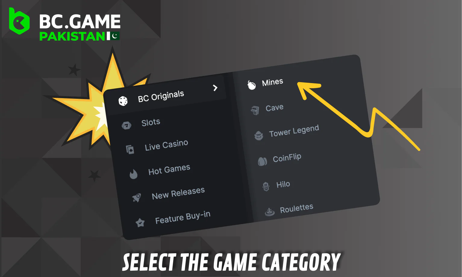 Choose Mines Category on the cite to play - BC Game Pakistan