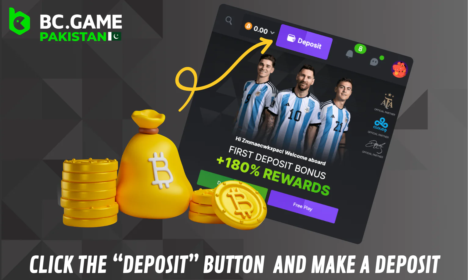 Make a deposit at the BC Game site for Pakistan