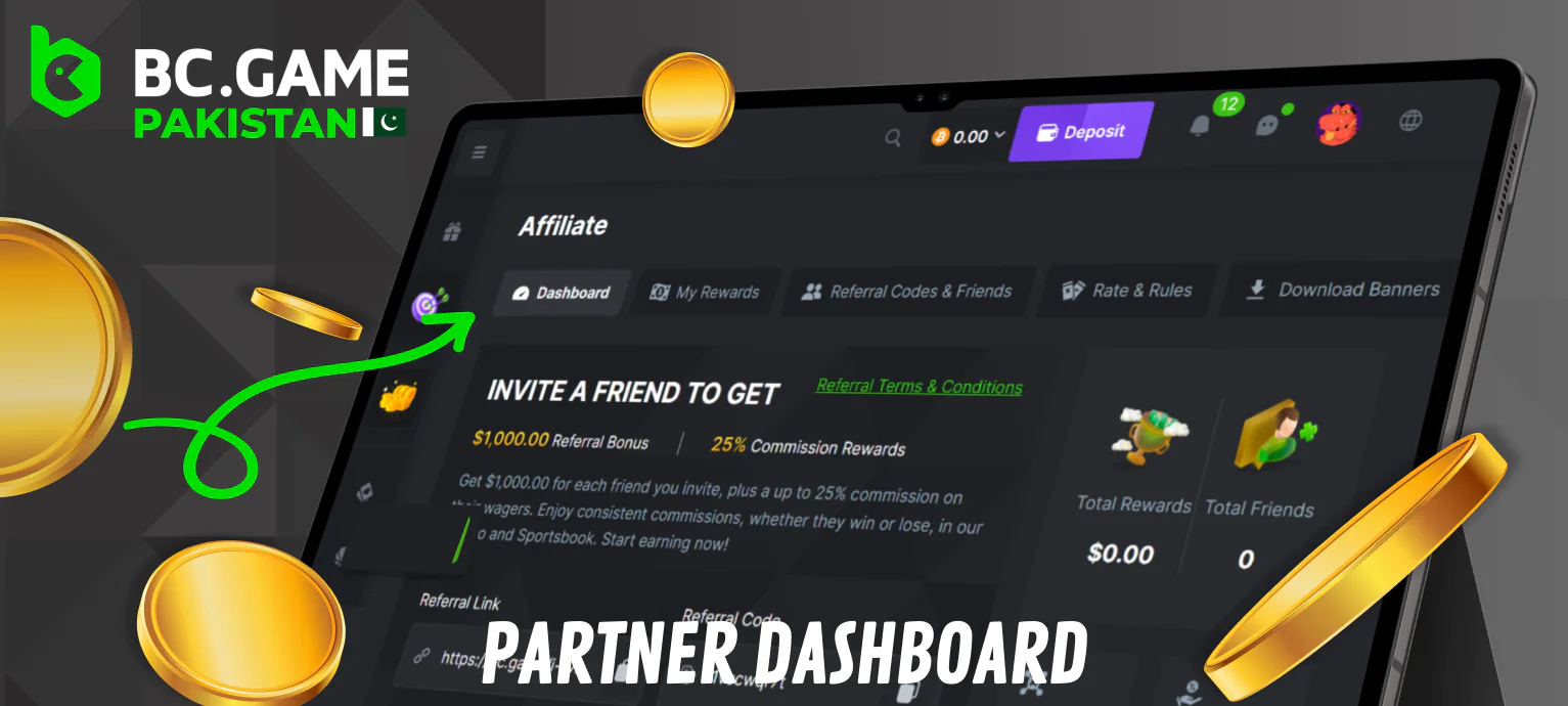 Affiliate Dashboard at BC Game in Pakistan