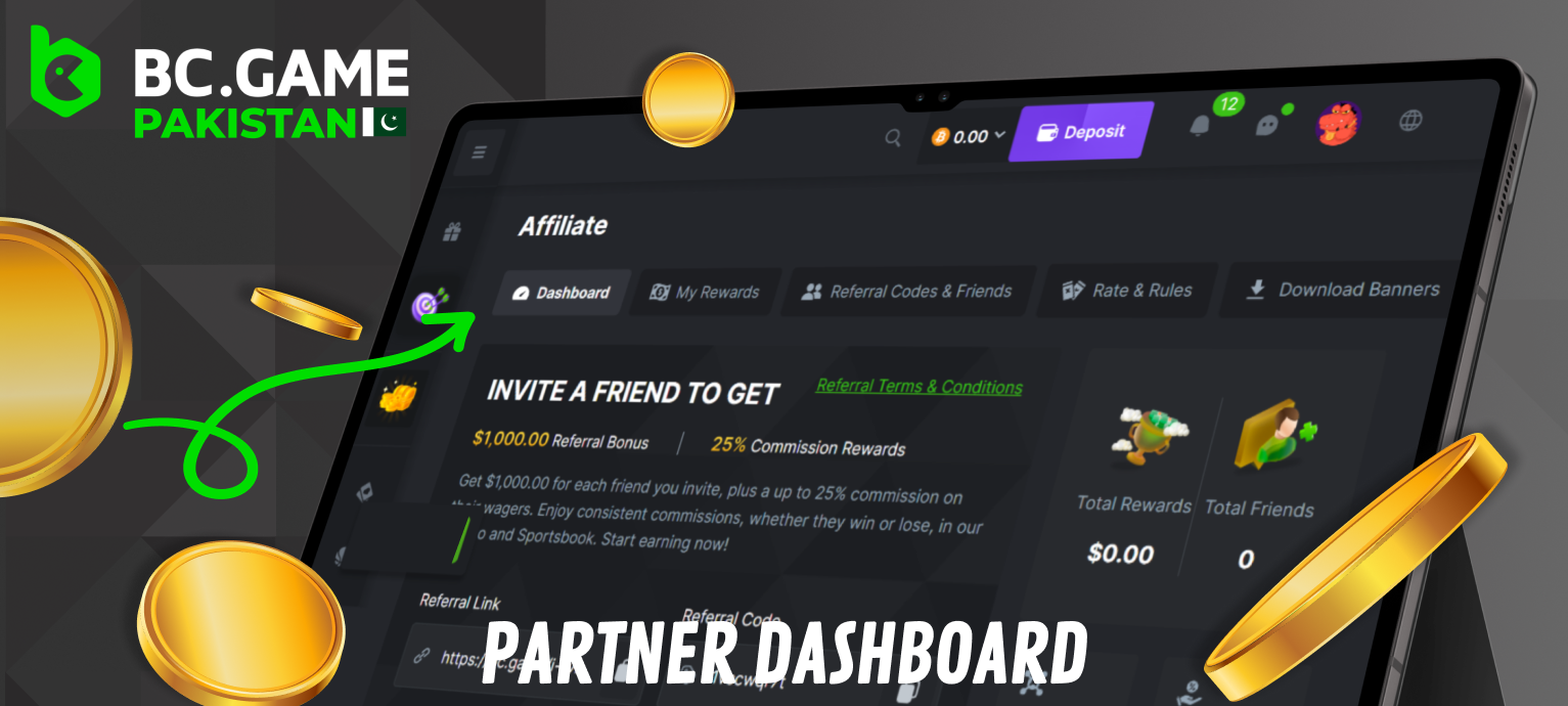 Affiliate Dashboard at BC Game in Pakistan