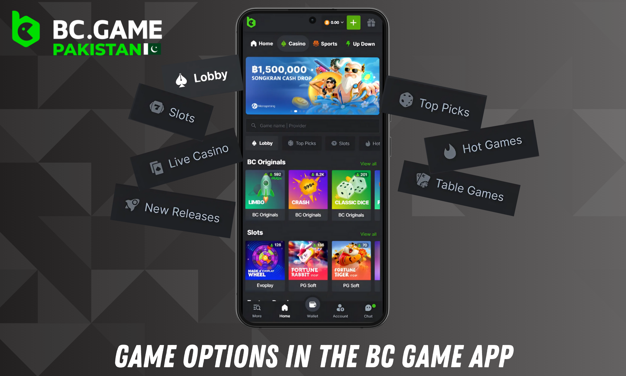 Game options in the BC Game app