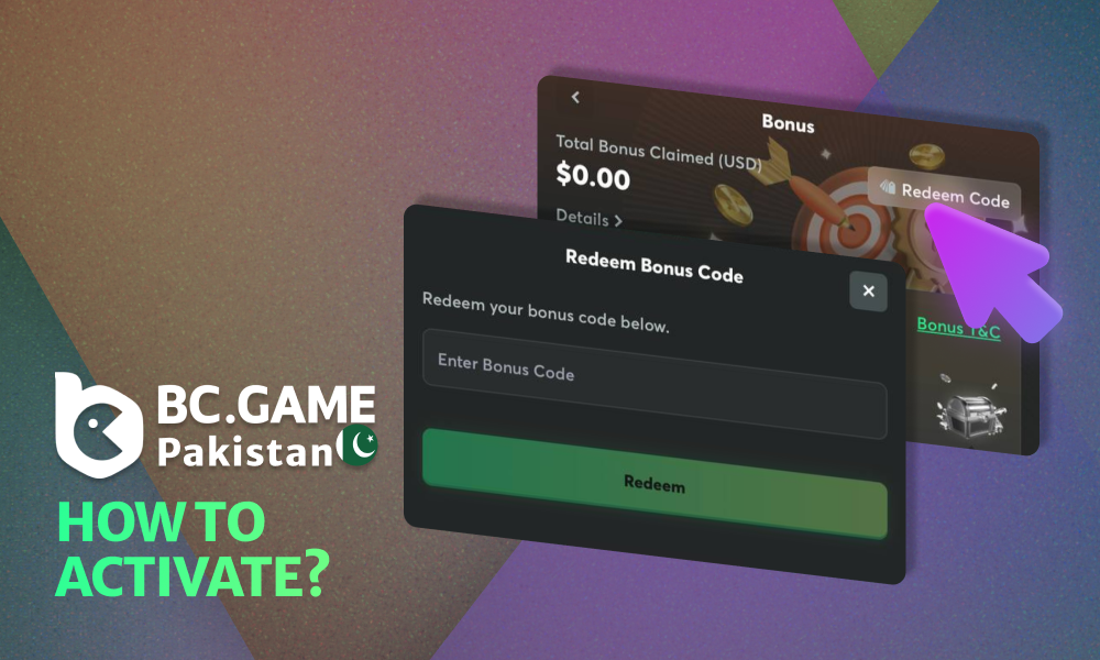 BC Game bonus code activation for registered players