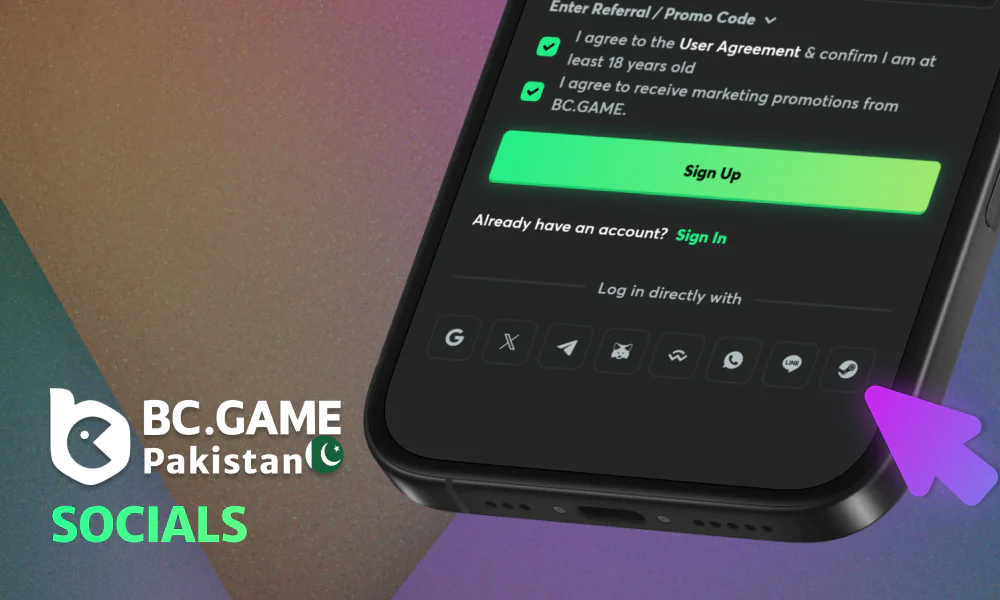 Log in directly with Social Networks at BC Game